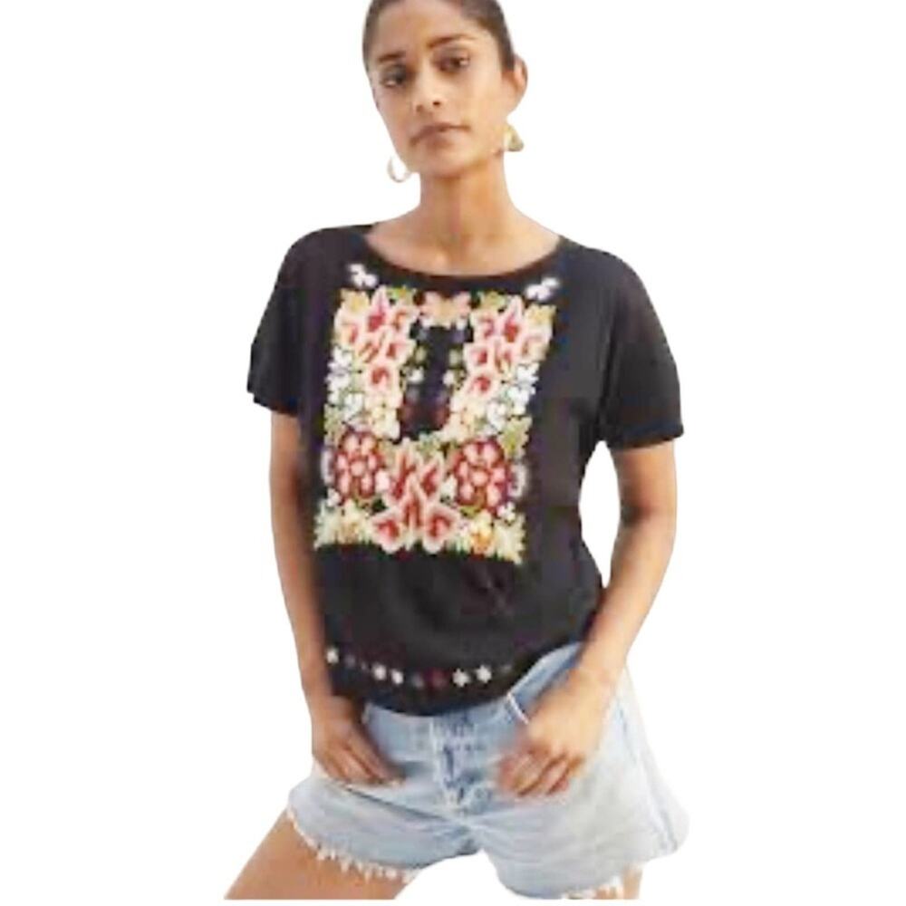 Tiny for Anthropologie Floral Embroidery Top Size Small